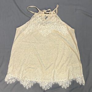 Cream Halter Top with Lace Trim